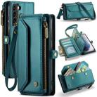 For Samsung Galaxy S21+ 5G CaseMe C36 Card Slots Zipper Wallet RFID Anti-theft Leather Phone Case(Blue-green) - 1