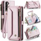 For Samsung Galaxy S21+ 5G CaseMe C36 Card Slots Zipper Wallet RFID Anti-theft Leather Phone Case(Pink) - 1