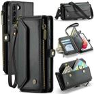 For Samsung Galaxy S21 5G CaseMe C36 Card Slots Zipper Wallet RFID Anti-theft Leather Phone Case(Black) - 1