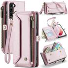 For Samsung Galaxy S21 5G CaseMe C36 Card Slots Zipper Wallet RFID Anti-theft Leather Phone Case(Pink) - 1