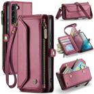 For Samsung Galaxy S22+ 5G CaseMe C36 Card Slots Zipper Wallet RFID Anti-theft Leather Phone Case(Wine Red) - 1