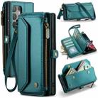 For Samsung Galaxy S22 Ultra 5G CaseMe C36 Card Slots Zipper Wallet RFID Anti-theft Leather Phone Case(Blue-green) - 1