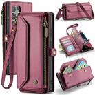 For Samsung Galaxy S22 Ultra 5G CaseMe C36 Card Slots Zipper Wallet RFID Anti-theft Leather Phone Case(Wine Red) - 1