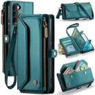 For Samsung Galaxy S22 5G CaseMe C36 Card Slots Zipper Wallet RFID Anti-theft Leather Phone Case(Blue-green) - 1