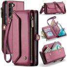 For Samsung Galaxy S22 5G CaseMe C36 Card Slots Zipper Wallet RFID Anti-theft Leather Phone Case(Wine Red) - 1