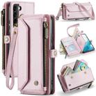 For Samsung Galaxy S22 5G CaseMe C36 Card Slots Zipper Wallet RFID Anti-theft Leather Phone Case(Pink) - 1