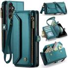 For Samsung Galaxy S23 FE 5G CaseMe C36 Card Slots Zipper Wallet RFID Anti-theft Leather Phone Case(Blue-green) - 1