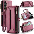 For Samsung Galaxy S23 FE 5G CaseMe C36 Card Slots Zipper Wallet RFID Anti-theft Leather Phone Case(Wine Red) - 1