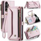 For Samsung Galaxy S23 FE 5G CaseMe C36 Card Slots Zipper Wallet RFID Anti-theft Leather Phone Case(Pink) - 1