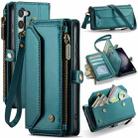 For Samsung Galaxy S23+ 5G CaseMe C36 Card Slots Zipper Wallet RFID Anti-theft Leather Phone Case(Blue-green) - 1