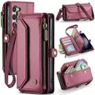 For Samsung Galaxy S23+ 5G CaseMe C36 Card Slots Zipper Wallet RFID Anti-theft Leather Phone Case(Wine Red) - 1