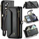 For Samsung Galaxy S23 5G CaseMe C36 Card Slots Zipper Wallet RFID Anti-theft Leather Phone Case(Black) - 1