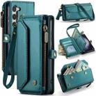 For Samsung Galaxy S23 5G CaseMe C36 Card Slots Zipper Wallet RFID Anti-theft Leather Phone Case(Blue-green) - 1