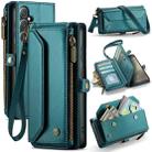 For Samsung Galaxy S24+ 5G CaseMe C36 Card Slots Zipper Wallet RFID Anti-theft Leather Phone Case(Blue-green) - 1