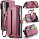For Samsung Galaxy Z Fold3 CaseMe C36 Card Slots Zipper Wallet RFID Anti-theft Leather Phone Case(Wine Red) - 1