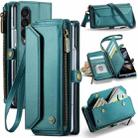 For Samsung Galaxy Z Fold4 CaseMe C36 Card Slots Zipper Wallet RFID Anti-theft Leather Phone Case(Blue-green) - 1