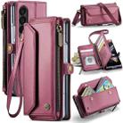 For Samsung Galaxy Z Fold4 CaseMe C36 Card Slots Zipper Wallet RFID Anti-theft Leather Phone Case(Wine Red) - 1
