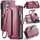 For Samsung Galaxy Z Fold5 CaseMe C36 Card Slots Zipper Wallet RFID Anti-theft Leather Phone Case(Wine Red) - 1