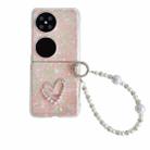 For Huawei Pocket 2 Pearlescent Shell Texture Heart Pattern Phone Case with Bracelet(Pink) - 1