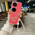 For Huawei P50 Pocket Pearlescent Shell Texture Heart Pattern Phone Case with Bracelet(Red) - 2