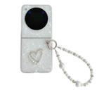 For ZTE nubia Flip Pearlescent Shell Texture Heart Pattern Phone Case with Bracelet(White) - 1