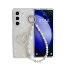 For Samsung Galaxy Z Fold4 Pearlescent Shell Texture Heart Pattern Phone Case with Bracelet(White) - 1