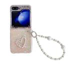 For Samsung Galaxy Z Flip5 Pearlescent Shell Texture Heart Pattern Phone Case with Bracelet(Pink) - 1