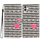 For iPhone 16 3D Pattern Leather Phone Case(Striped Heart) - 1