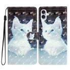 For iPhone 16 3D Pattern Leather Phone Case(White Cat) - 1