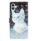 For iPhone 16 3D Pattern Leather Phone Case(White Cat) - 3