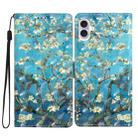 For iPhone 16 3D Pattern Leather Phone Case(Blue Base Apricot Flower) - 1