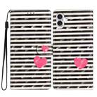 For iPhone 16 Plus 3D Pattern Leather Phone Case(Striped Heart) - 1