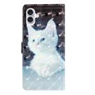 For iPhone 16 Plus 3D Pattern Leather Phone Case(White Cat) - 3