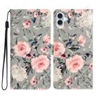 For iPhone 16 Plus 3D Pattern Leather Phone Case(Gray Base Flower) - 1