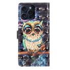 For iPhone 16 Pro 3D Pattern Leather Phone Case(Big-eyed owl) - 3