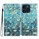 For iPhone 16 Pro Max 3D Pattern Leather Phone Case(Blue Base Apricot Flower) - 1