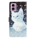 For Motorola Moto G34 3D Pattern Leather Phone Case(White Cat) - 3