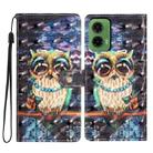 For Motorola Moto G35 3D Pattern Leather Phone Case(Big-eyed owl) - 1