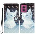 For Motorola Moto G55 3D Pattern Leather Phone Case(White Cat) - 1