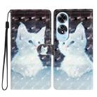 For OPPO A60 3D Pattern Leather Phone Case(White Cat) - 1