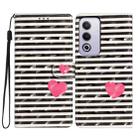 For OPPO A3 Pro 3D Pattern Leather Phone Case(Striped Heart) - 1