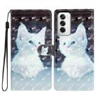 For OPPO Reno12 Global 3D Pattern Leather Phone Case(White Cat) - 1