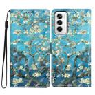 For OPPO Reno12 Global 3D Pattern Leather Phone Case(Blue Base Apricot Flower) - 1