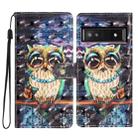 For Google Pixel 8A 3D Pattern Leather Phone Case(Big-eyed owl) - 1