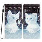 For Google Pixel 8A 3D Pattern Leather Phone Case(White Cat) - 1