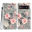 For Google Pixel 8A 3D Pattern Leather Phone Case(Gray Base Flower) - 1