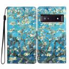For Google Pixel 8A 3D Pattern Leather Phone Case(Blue Base Apricot Flower) - 1