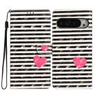 For Google Pixel 9 / 9 Pro 3D Pattern Leather Phone Case(Striped Heart) - 1