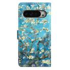 For Google Pixel 9 / 9 Pro 3D Pattern Leather Phone Case(Blue Base Apricot Flower) - 3