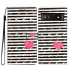 For Google Pixel 9A 3D Pattern Leather Phone Case(Striped Heart) - 1